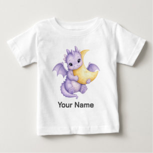 Camiseta Para Bebê Dragão Roxo Fofo Personalizado Abraçando a Lua Beb