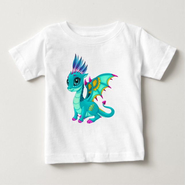 Camiseta Para Bebê Dragão Teal Cugado (Frente)