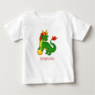 Camiseta Para Bebê Dragão Verde Chinês Nome Personalizado