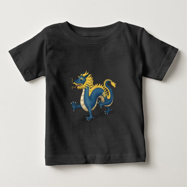 Camiseta Para Bebê Dragão Zodíaco Chinês Corinto Preto (Frente)