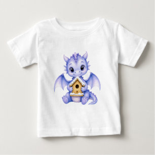 Camiseta Para Bebê Dragãozinho Azul Fofo com Casa de Biscoito de Geng