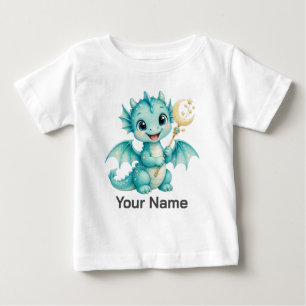 Camiseta Para Bebê Dragãozinho Fofo Personalizado com Varinha de Lua