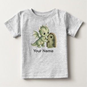 Camiseta Para Bebê Dragãozinho Personalizado Abrindo a Porta