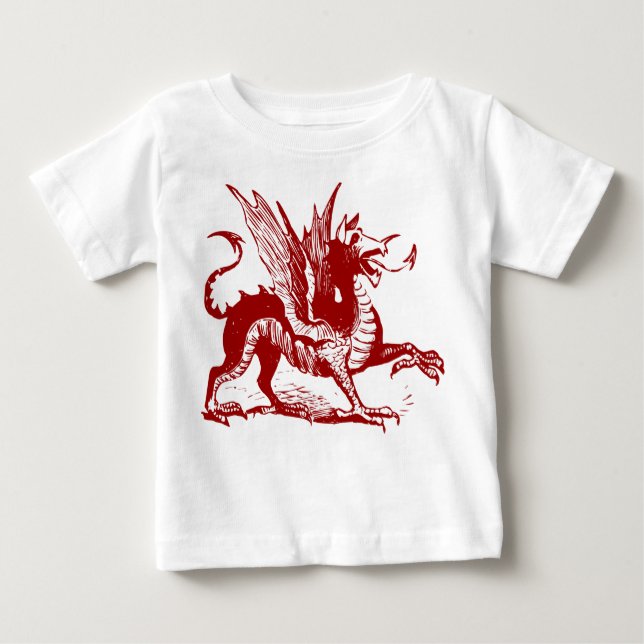Camiseta Para Bebê Dragon Engraving - Ruby Red (Frente)