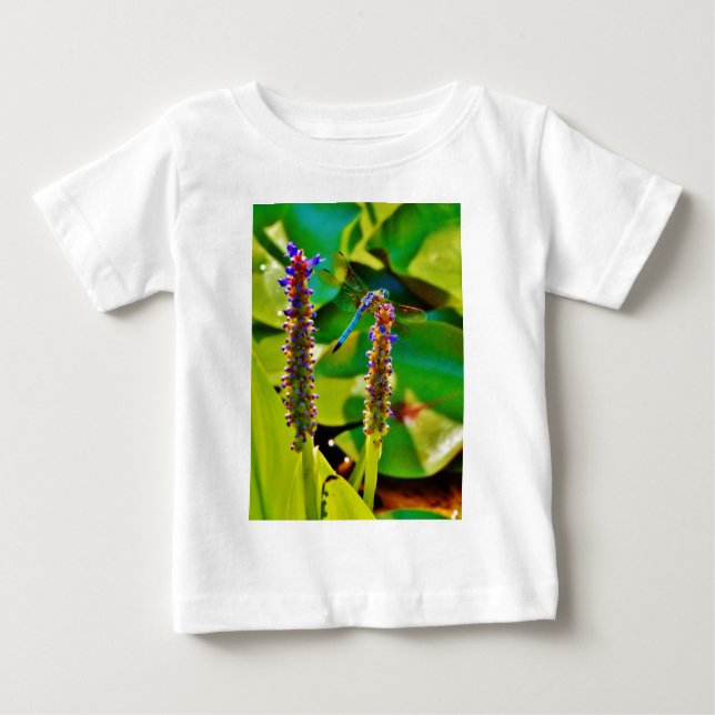 Camiseta Para Bebê Dragonfly azul e flores (Frente)