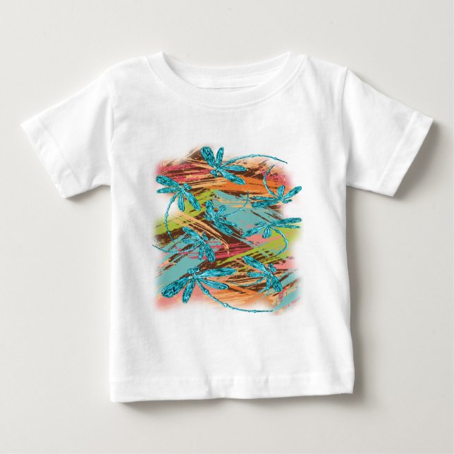 Camiseta Para Bebê Dragonfly Turquoise Splash (Frente)