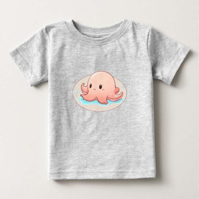 Camiseta Para Bebê Drawing of a pink Baby Octopus (Frente)