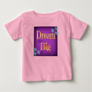 Camiseta Para Bebê Dream Big Flowers Borboletas Criança de Criança