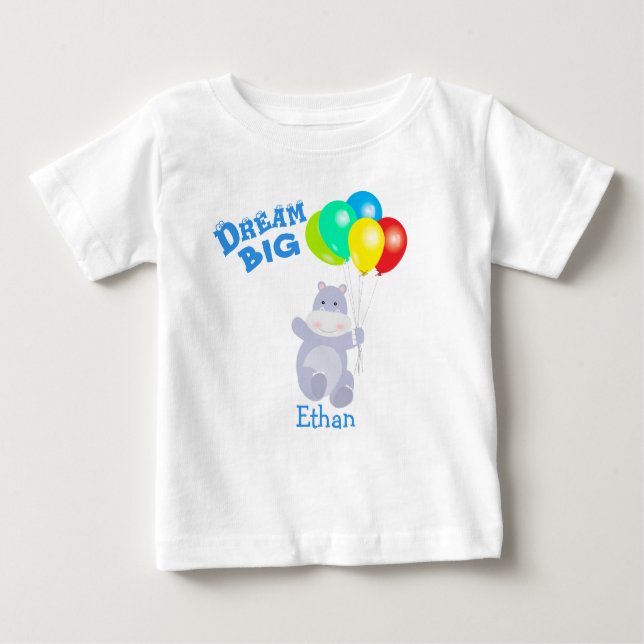 Camiseta Para Bebê Dream Big Hippo Balloons Adventure (Frente)