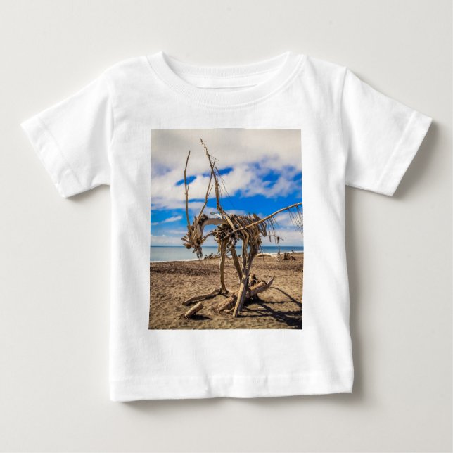 Camiseta Para Bebê Driftwood trabalho de arte em Hokitika Beach, Nova (Frente)