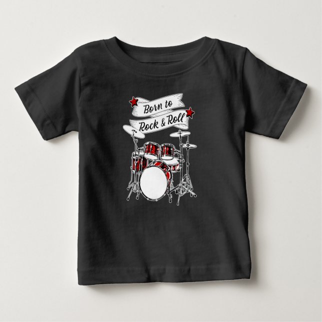 Camiseta Para Bebê Drummer Boy Nascer para Rock & Roll Drum Rocker Ba (Frente)