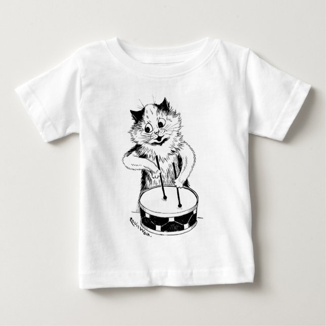 Camiseta Para Bebê Drummer Cat, Louis Wain (Frente)