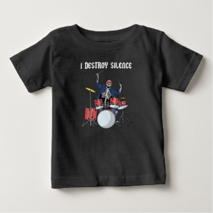 Camiseta Para Bebê Drummer Rock Music Banda Drums Eu Destruo Silênci