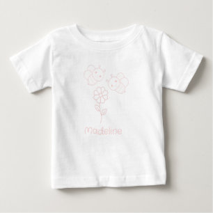Camiseta Para Bebê Duas Abelhas Bebês Rosa Uma Margarida Rosa Adicion