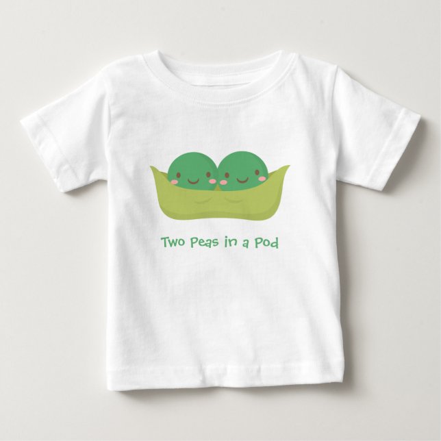 Camiseta Para Bebê Duas Ervilhas Fofas num Vagem para Bebês Gêmeos (Frente)