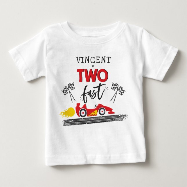 Camiseta Para Bebê Duas Festas de segundo aniversário de Carro Vermel (Frente)