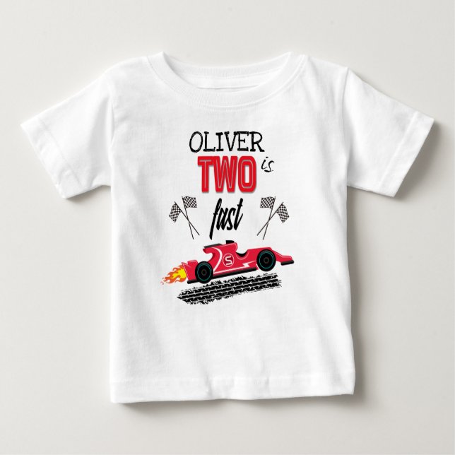 Camiseta Para Bebê Duas Festas de segundo aniversário de Carro Vermel (Frente)