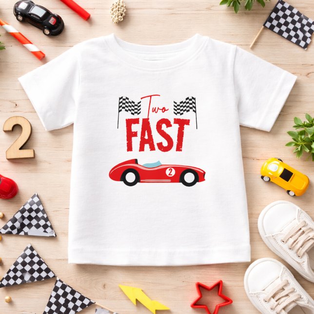 Camiseta Para Bebê Duas Festas de segundo aniversário Rápido de Carro (Two Fast Race Car Boy 2nd Birthday Party Baby T-Shirt)