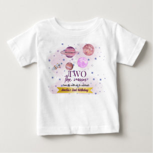 Camiseta Para Bebê Duas Para a Lua Menina de 2 Anos de Aniversário Lu