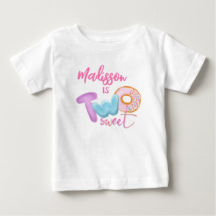 Camiseta Para Bebê Duas Rosquinhas de segundo aniversário rosa doce