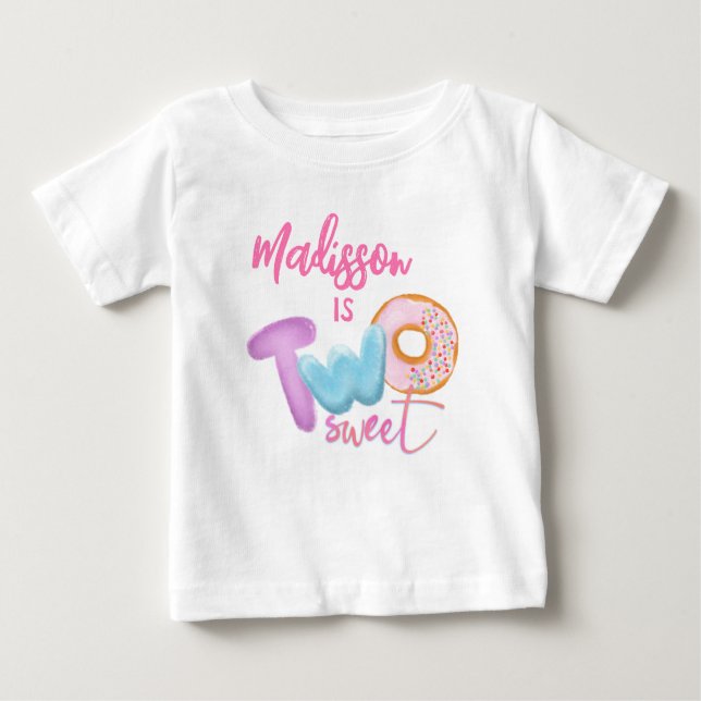 Camiseta Para Bebê Duas Rosquinhas de segundo aniversário rosa doce (Frente)