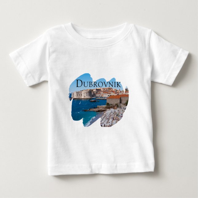Camiseta Para Bebê Dubrovnik: Vista de Praia e Cidade Velha (Frente)