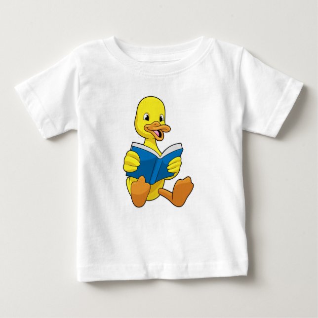 Camiseta Para Bebê Duck at Reading with Book (Frente)