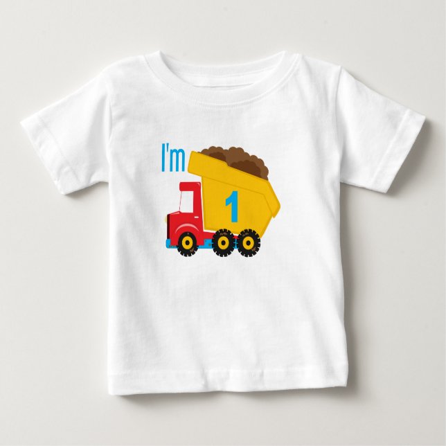 Camiseta Para Bebê Dump Truck I'm 1 (Frente)