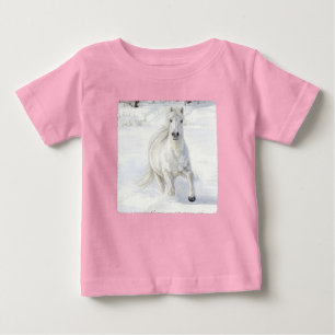 Camiseta Para Bebê Dyfra o Cavalo Islandês Galopando na Neve