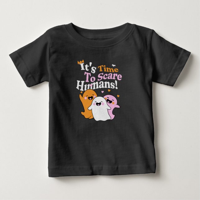 Camiseta Para Bebê É Hora de Assustar Humanos! Doces Fantasmas de Hal (Frente)