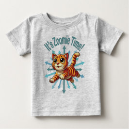 Camiseta Para Bebê É hora do Zoomie Gato Xadrez Laranja