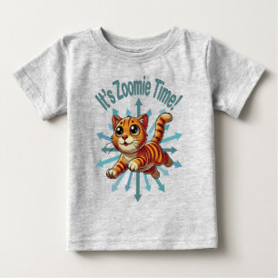 Camiseta Para Bebê É hora do Zoomie Gato Xadrez Laranja