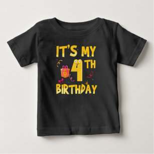 Camiseta Para Bebê É meu quarto aniversário