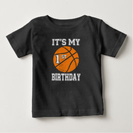 Camiseta Para Bebê É o Meu 1º Aniversário com Design de Basquete