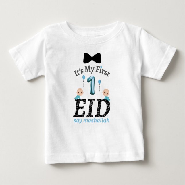 Camiseta Para Bebê É o meu primeiro Eid - diga Mashallah (Frente)