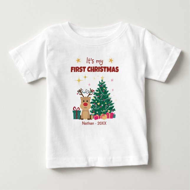 Camiseta Para Bebê É o meu primeiro Natal com a Reindeer (Frente)