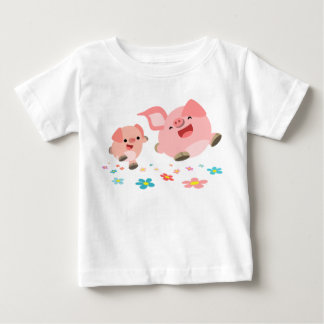 Camiseta Para Bebê É Primavera!!-Dois porcos de cartoon bonitos Crian