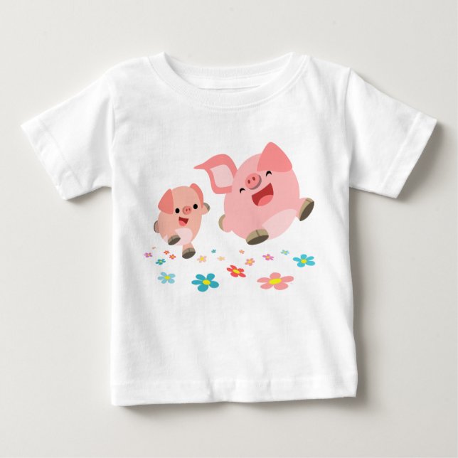 Camiseta Para Bebê É Primavera!!-Dois porcos de cartoon bonitos Crian (Frente)