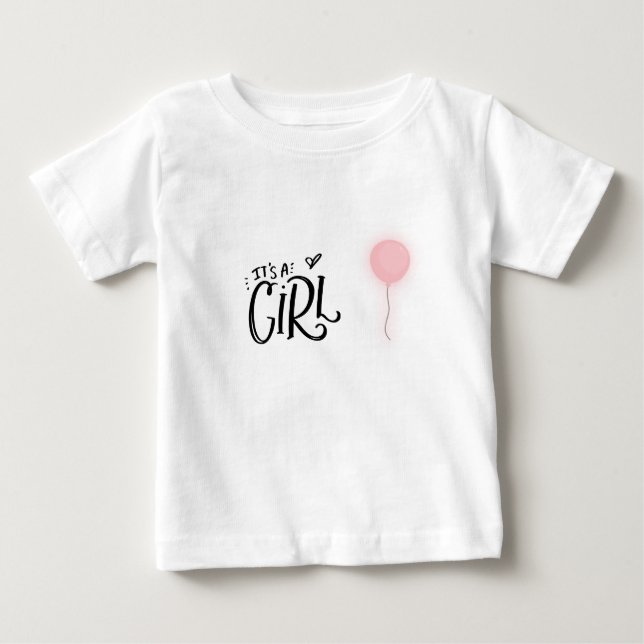 Camiseta Para Bebê É uma garota com um balão rosa (Frente)