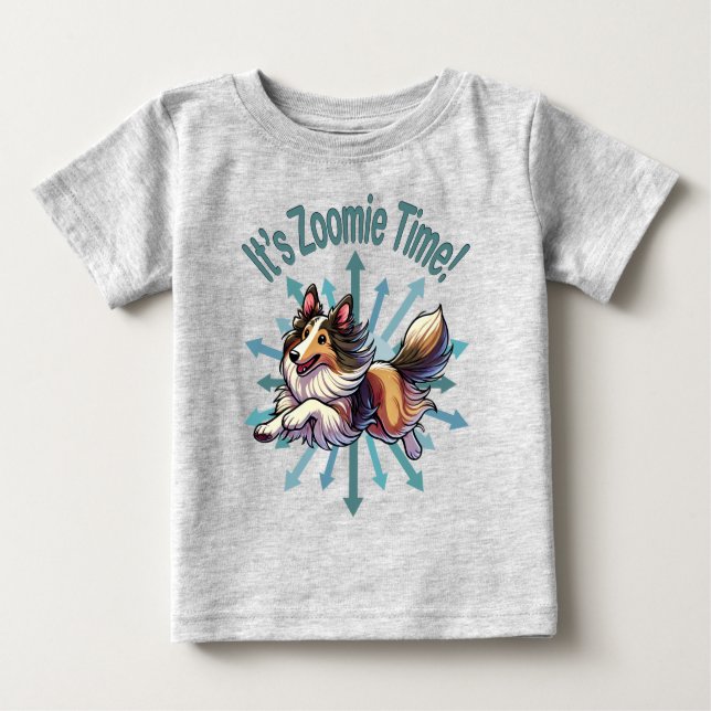 Camiseta Para Bebê É Zoomie Time Collie (Frente)