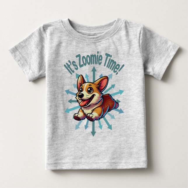 Camiseta Para Bebê É Zoomie Time Corgi (Frente)