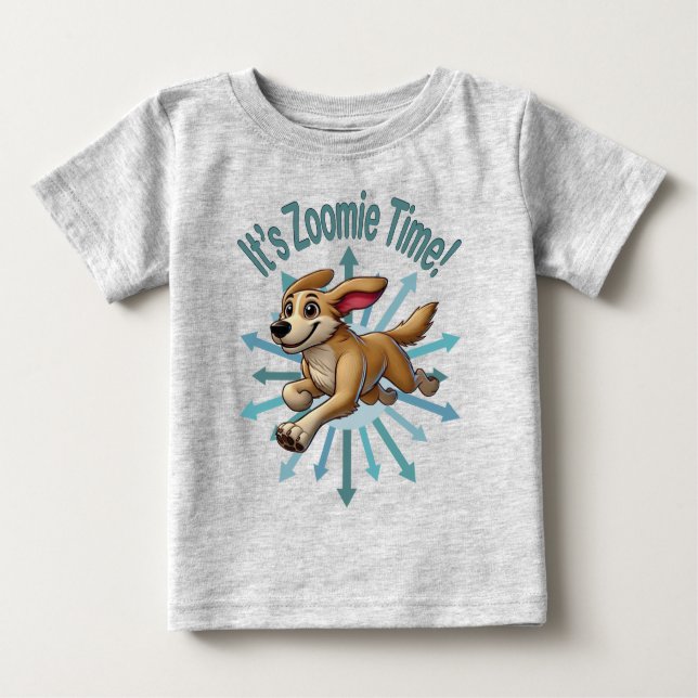 Camiseta Para Bebê É Zoomie Time Medium Tan Mutt (Frente)