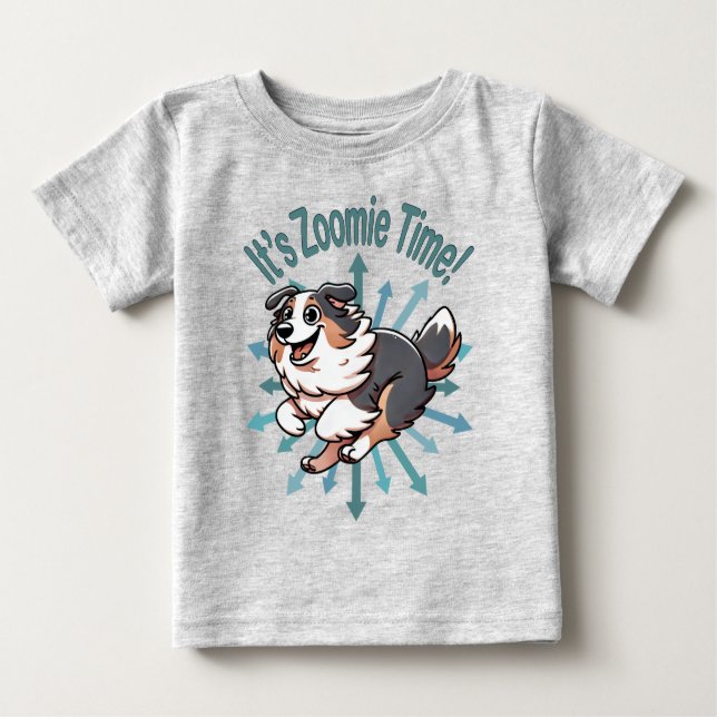 Camiseta Para Bebê É Zoomie Time, Pastor Australiano (Frente)