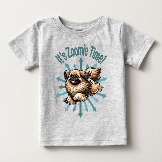Camiseta Para Bebê É Zoomie Time Pekingese (Frente)