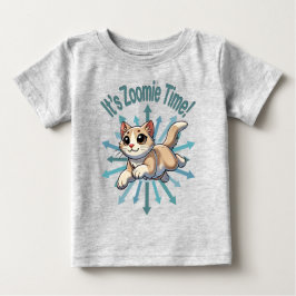 Camiseta Para Bebê É Zoomie Time Tan Bicolor Cat