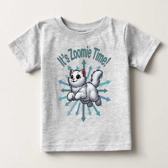 Camiseta Para Bebê É Zoomie Time White Cat (Frente)