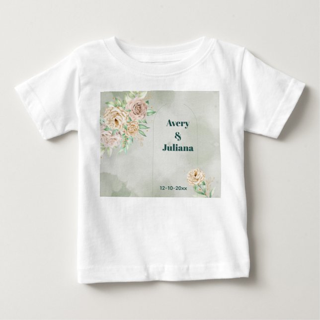Camiseta Para Bebê Earthy Shades Flowers Boho Elegant Sage Green (Frente)