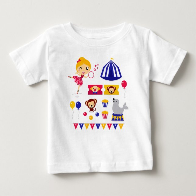 Camiseta Para Bebê Edição bonito tirada mão do circo: Material da (Frente)
