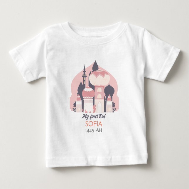 Camiseta Para Bebê Eid baby Meu primeiro Eid personaliza (Frente)