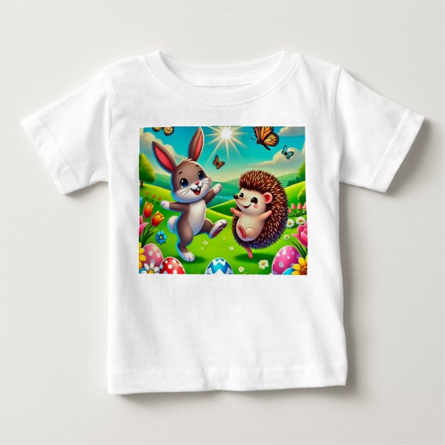 Camiseta Para Bebê Ein glücklicher Hase und Igel (Frente)
